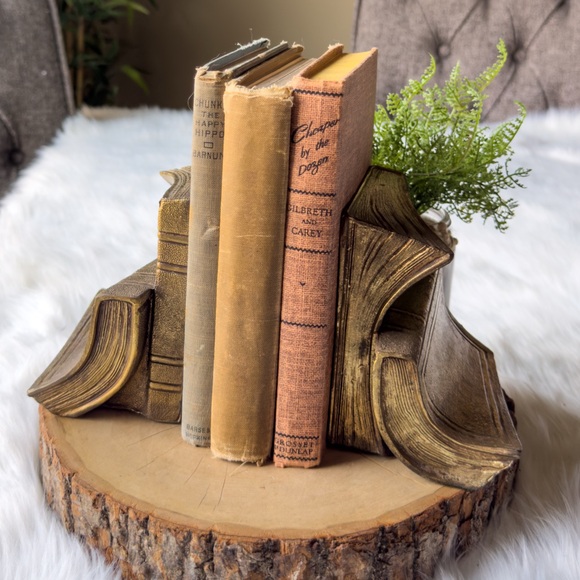 Vintage Other - Vintage Brass Book Bookends Library Shelf Decor Set